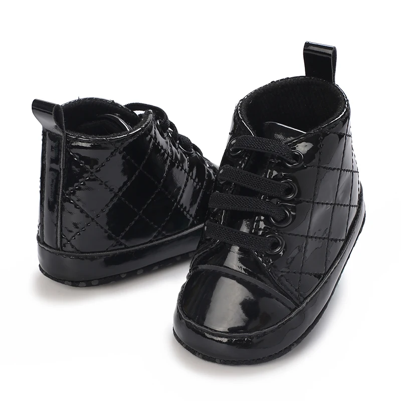 Spring and Autumn Newborn Black Shiny Leather High Top Walking Shoes for Leisure and Versatile First Step Walking Shoes 5