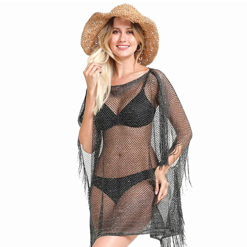 

New Breathable Bikini Cover Up Shawl Beach Cover-up Shawl Tassel Sun Protection Cardigan Women's Hollowed Out Sunblock