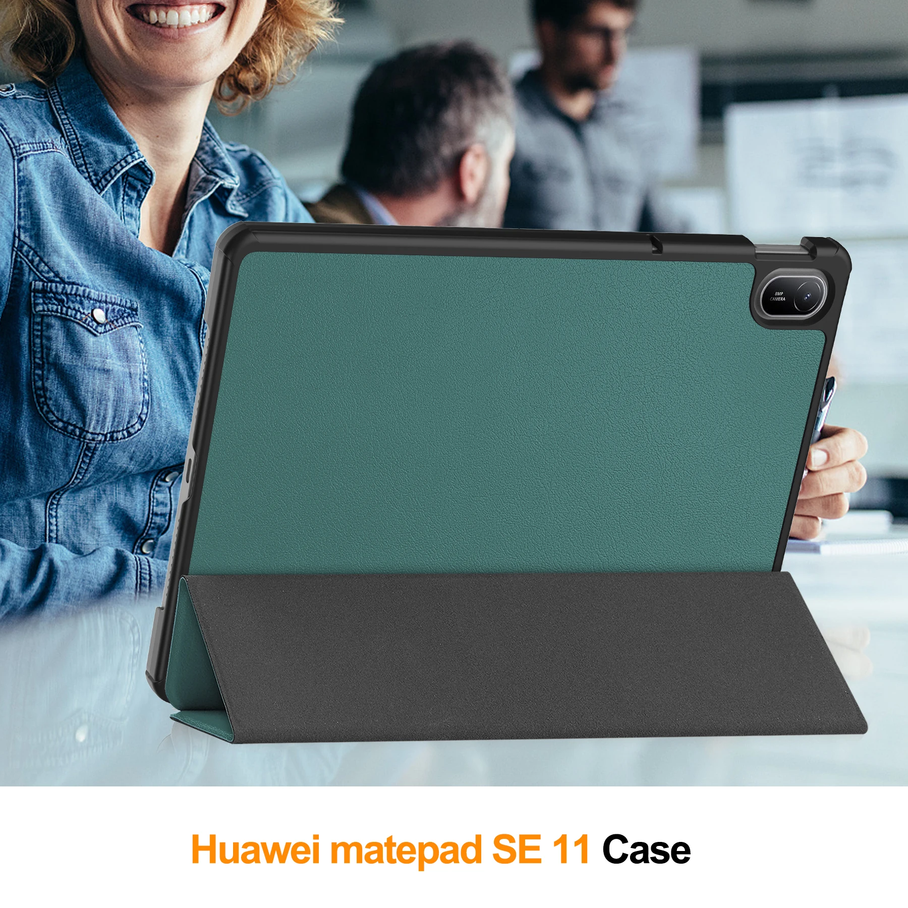 Premium Leather Tri-fold Tablet Cover with Auto Wake Function