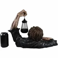 1pc Halloween Zombie Crawling Horror Decor, Scary Led Lights Zombie Holding Lantern Outdoor Figurine Light 5