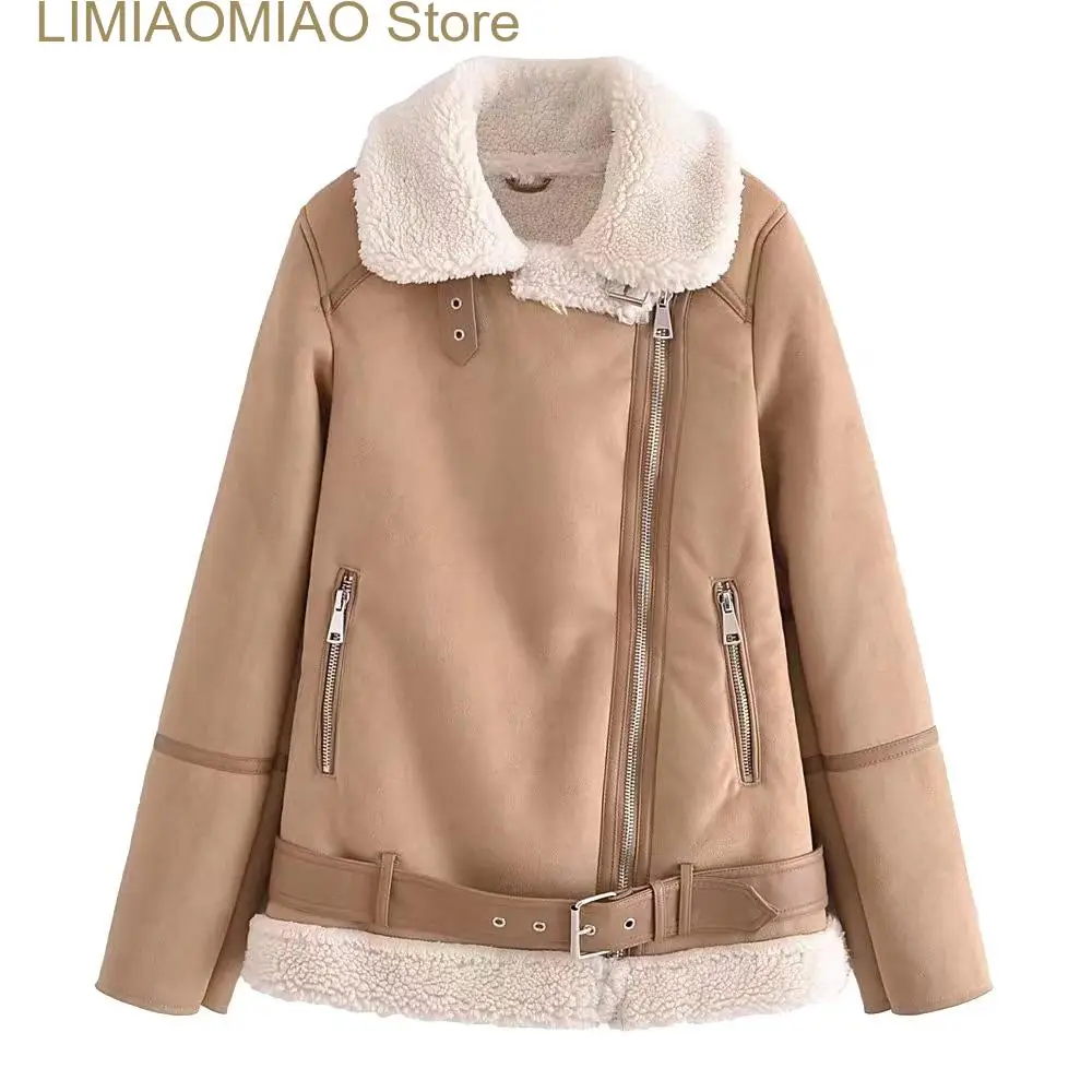 

New Women's suede Jacket, thick imitation leather coat, vintage style, casual, warm, cashmere, Winter,