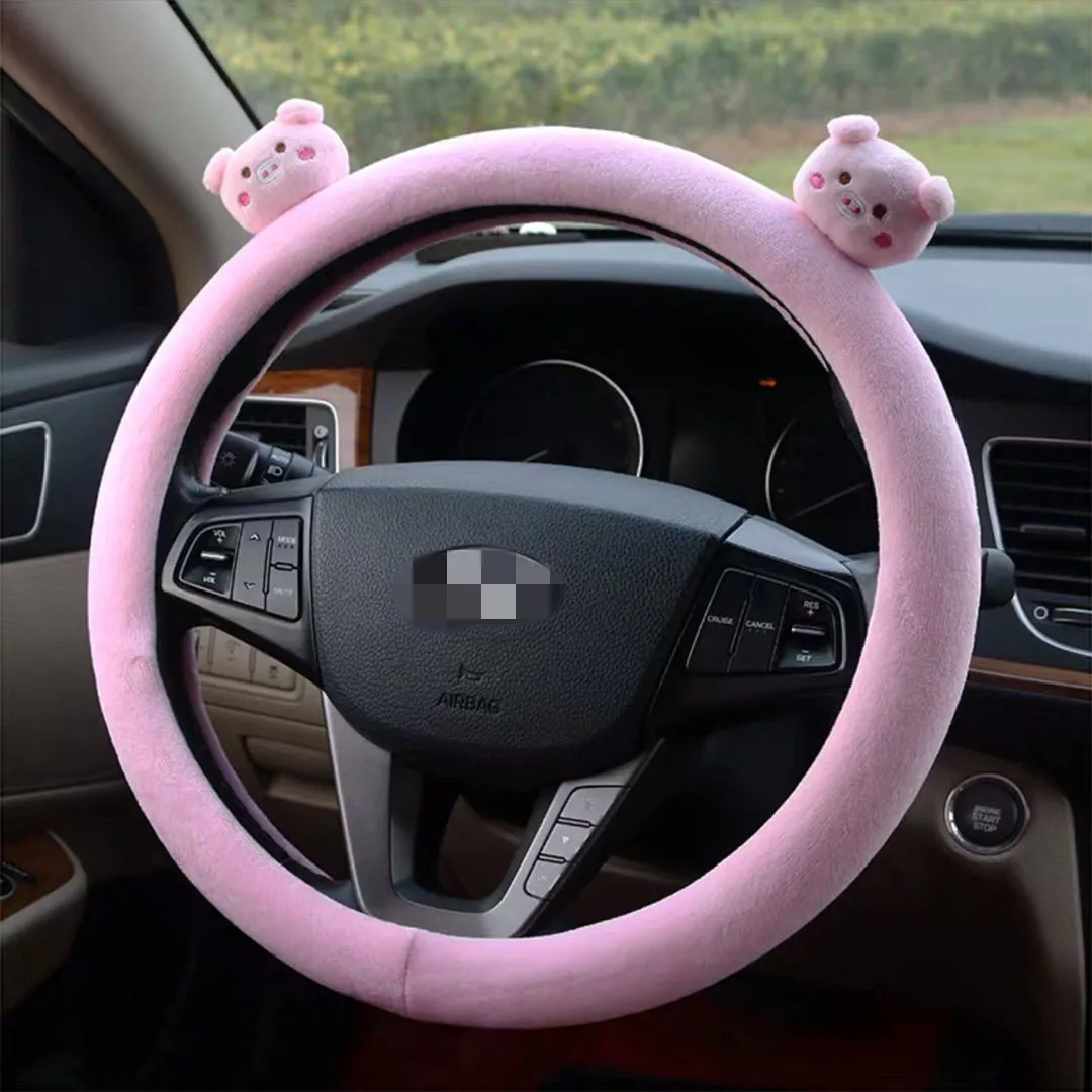 Cartoon pig Car Steering Wheel Cover Winter Cartoon Cute Female 38cm