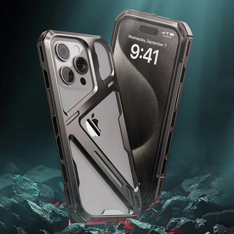 

Luxury Titanium Alloy Armor Removable Hollow Phone Case For iPhone 15 14 Pro Max 15Pro Metal Mechanical Shell Shockproof Cover