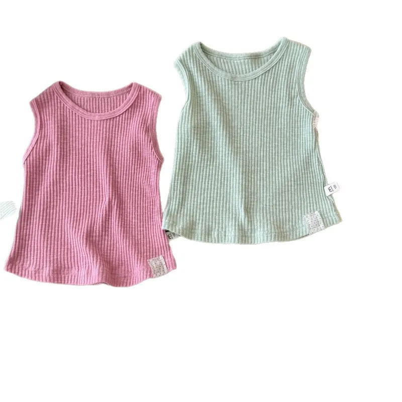 2026 여름 새로운 패션 한국 스타일 소녀 니트 핏 베스트 키즈 패션 민소매 베스트 베이비 티셔츠 부티크 의류