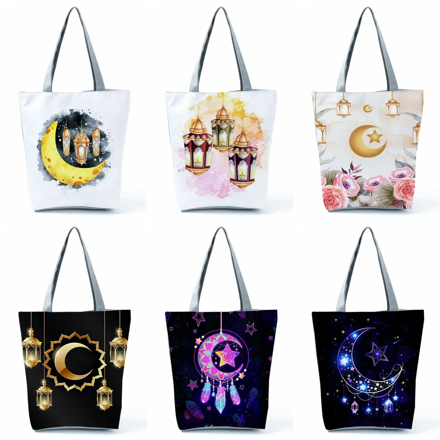 

High Capacity Ladies Totes Chic Moon Printed Handbags Reusable Foldable Shoulder Bag Outdoor Casual Leisure Womens Shopping Bags