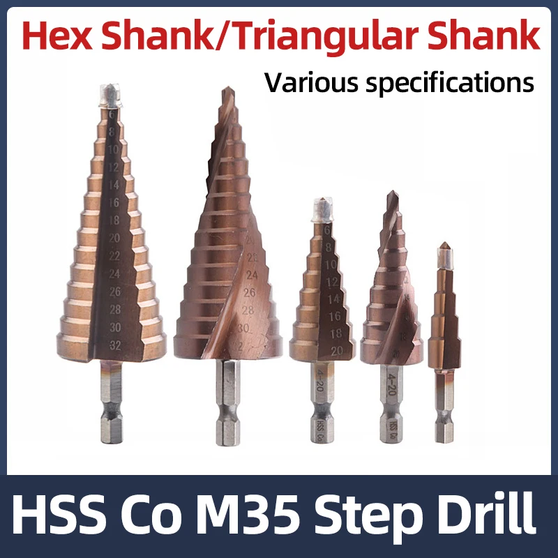 Hssco M35 Cobalt containing Step Drill Bit Spiral Groove Hex/Triangular