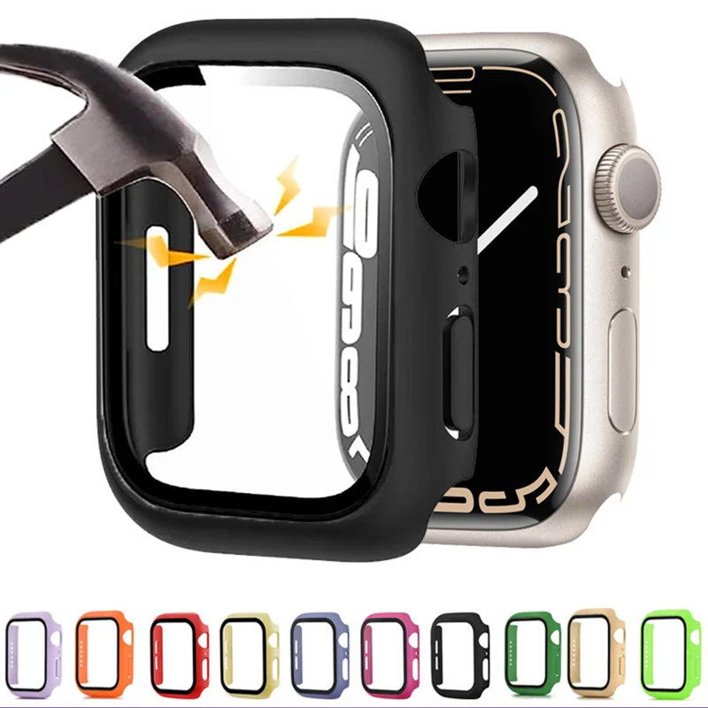 

Tempered Glass+cover For Apple Watch Accessories 45mm 41mm 44mm 40mm 42mm Screen Protector Apple watch Case serie 4 5 6 SE 7 8 9