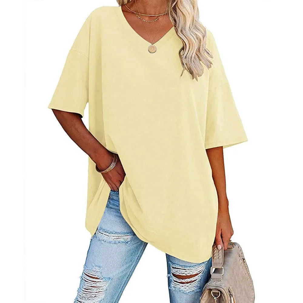 Women's Short Sleeve T Shirt - Cotton Broadcloth Polyester Fabric Top, Loose Fit Tee