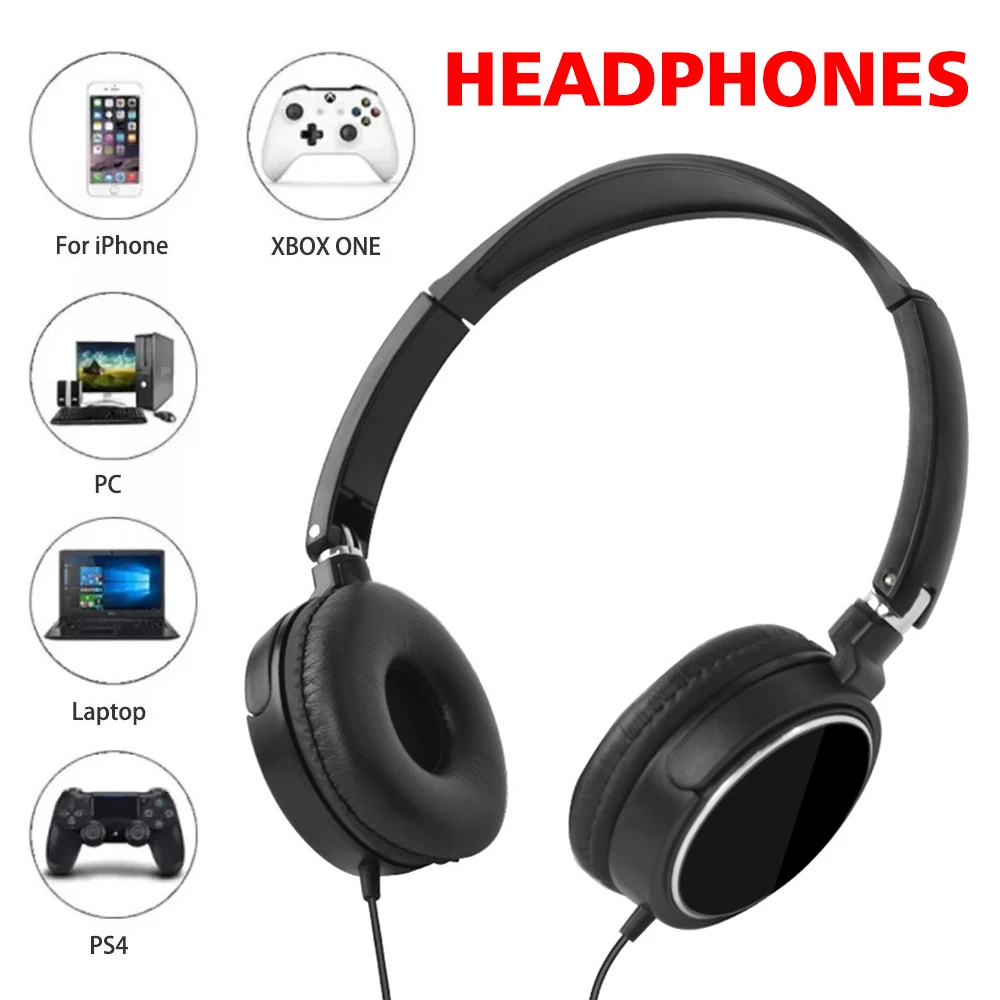 3.5mm Wired Headphones Universal Computer Headphone Foldable Music Gaming Stereo Headset Noise Canceling Sports Earphones