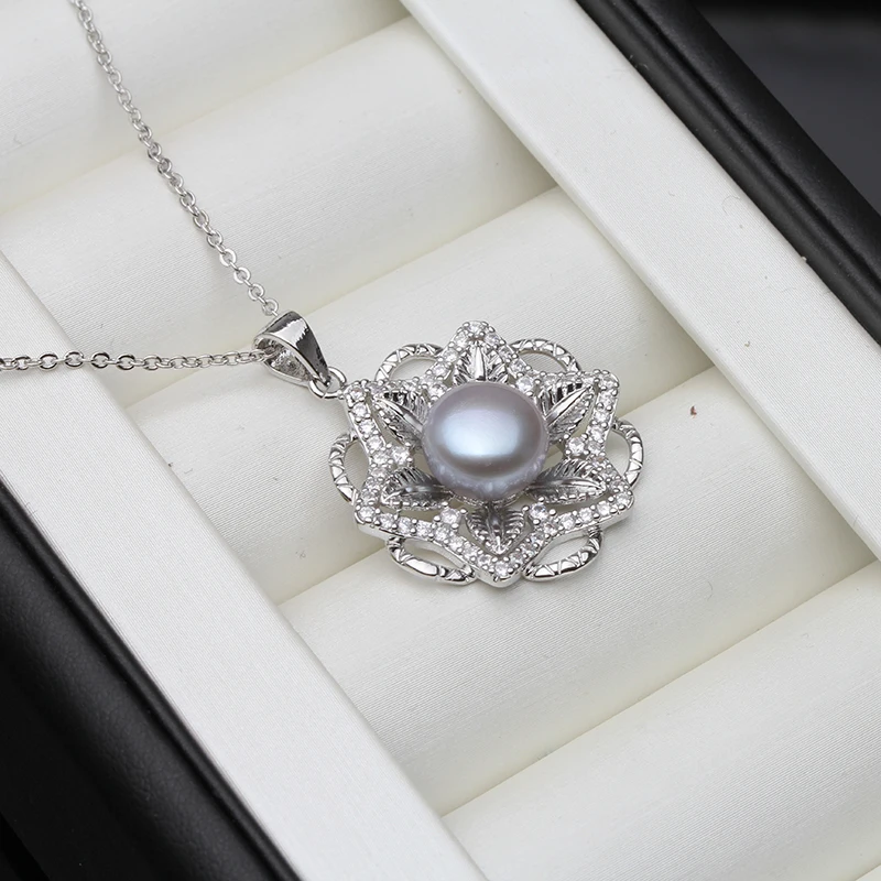 Wedding 925 Sterling Silver Big Cute Natural Pearl Pendant Women White Black