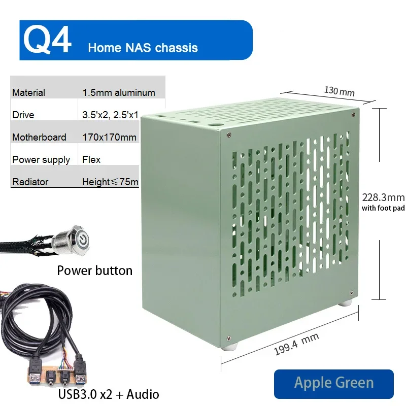 ARSYLID Q4 Home Nas Aluminum Chassis 3.5' X2 2.5' 75mm CPU Radiator Flex PSU Mini ITX Compter Case pc case pc chassis computer chassis frame mini itx desktop case