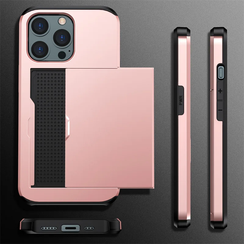 Case For iPhone 16e 15 14 13 12 11 16 Pro Max Mini XS XR 7 8 Plus SE Slide Wallet Card Slot Hard PC Heavy Duty Protective Cover