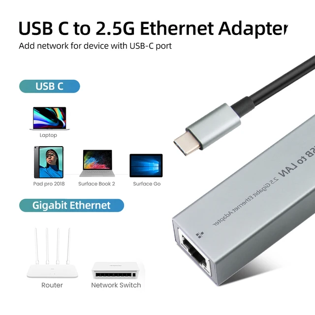 USB Ethernet Adapter Wired USB 3.0 2500Mbps Network Card 2.5G RJ45 Lan Adapter Gigabit Ethernet Connector For MacBook iPad Pro 3