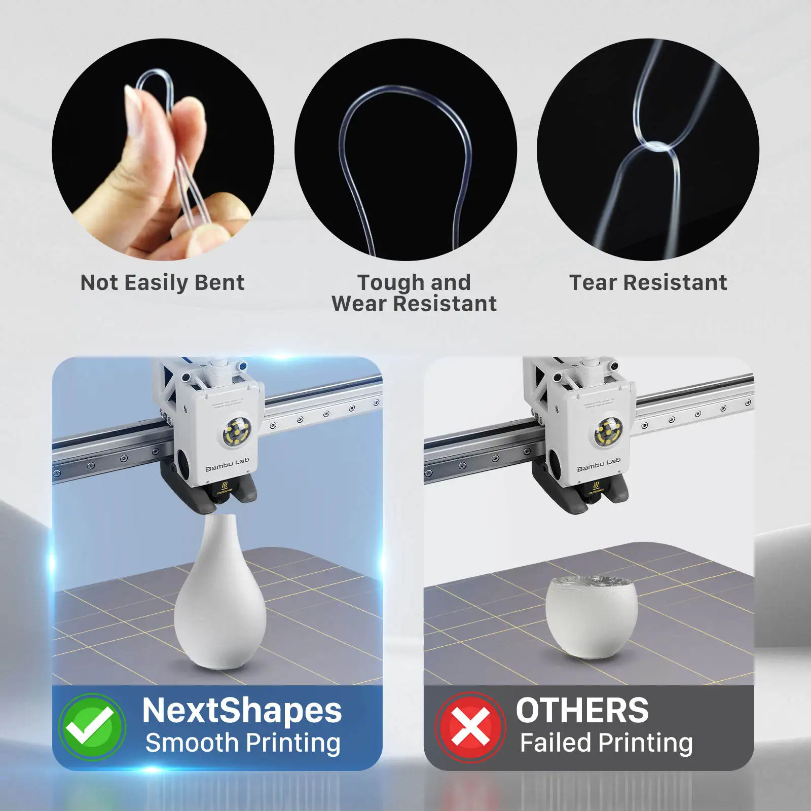 NextShapes 유연한 TPU 필라멘트 1.75mm 스풀당 0.8kg, 대부분의 FDM 3D 프린터용 탄성 TPU 3D 프린팅 재료 빠른 배송