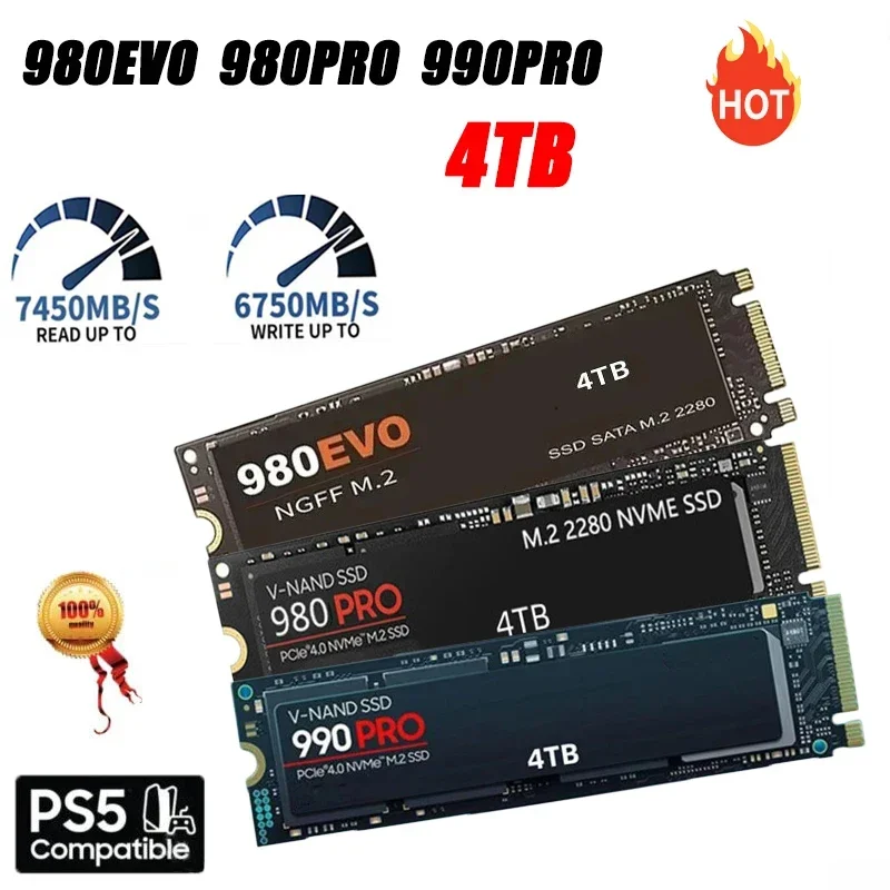 

SSD NVME M2 Pcie Gen 4 7400 Mb/s 4TB 2TB 1TB 2280 Heatsink SSD Nmve Disk Drives Internal For PS5 DIY Games Computer PS4 SSD 2024