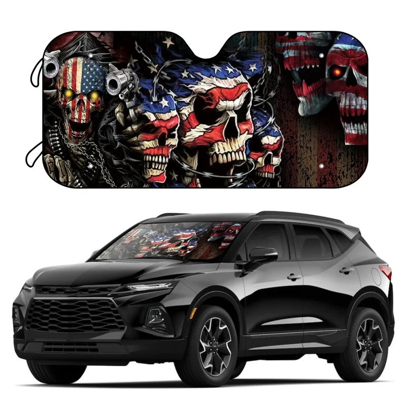 

Черепа с американским флагом подходят для большинства автомобилей, внедорожников, грузовиков, ветрового стекла, солнцезащитный козырек, складной солнцезащитный козырек может блокировать УФ-лучи, сохраняет прохладу транспортного средства