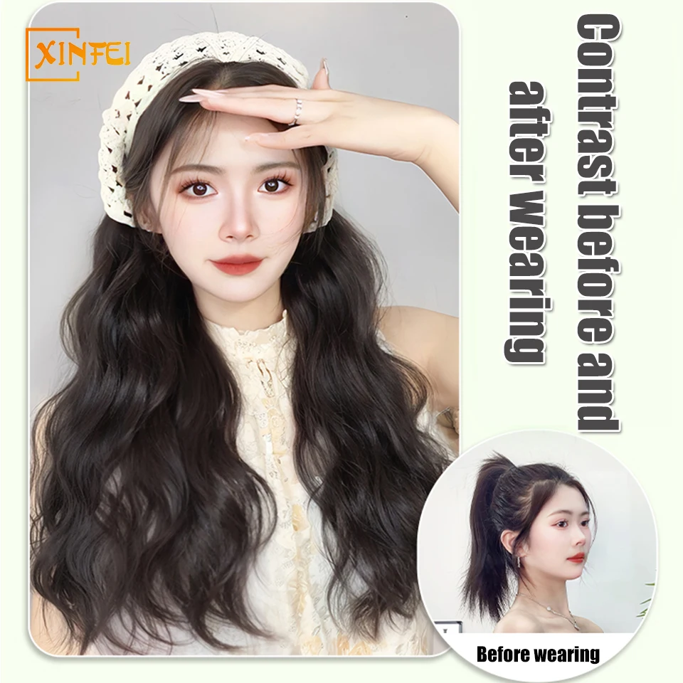 High-temperature Hair Synthetic Wig Women's New Hairband Pastoral Triangular Scarf One-piece Fluffy Water Ripple Long Curly Hair