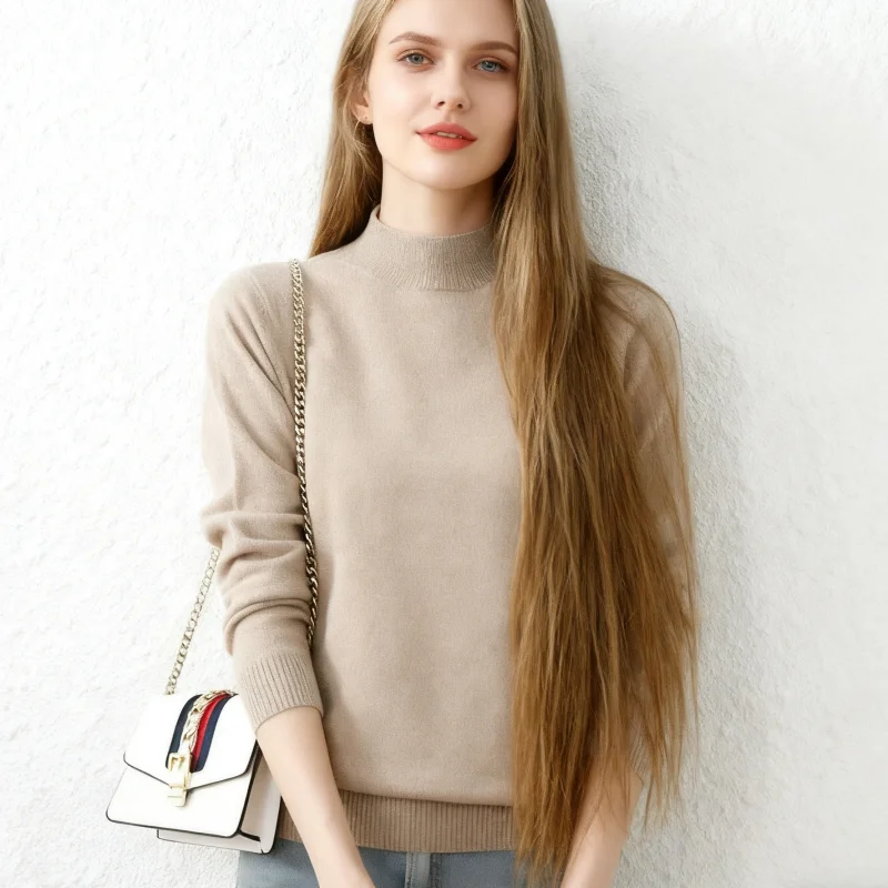 2025 Autumn Winter Women Sweaters Fashion Casual Pullover Long Sleeve Knitted Mock Neck Jumpers Fall Elegant Knitwear Warm Top