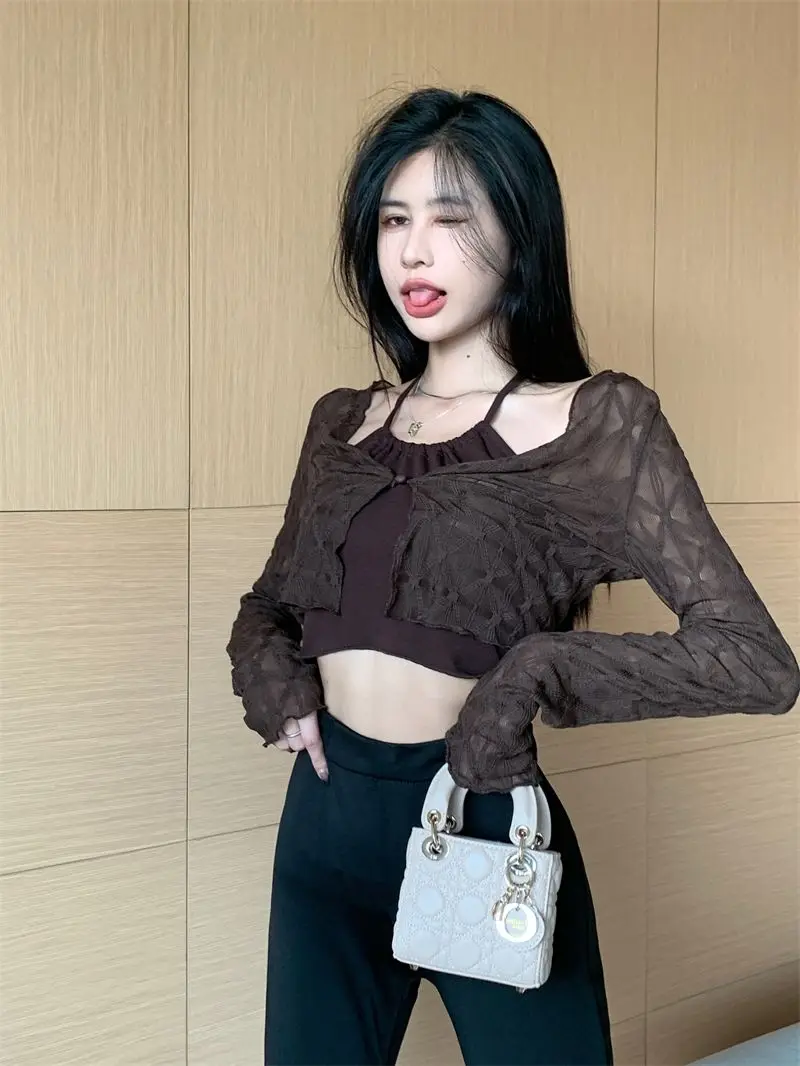 Summer Thin Sun-proof Cardigans Women Crochet Midriff-baring Tops Short Leisure All-match Y2k Korean Style Daily Slim Fashion