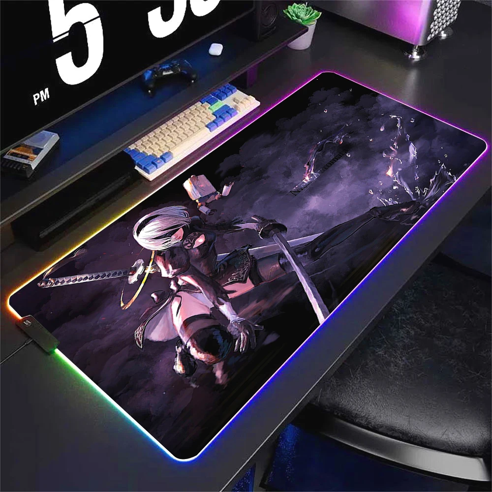 RGB NieR Automata XXL LED Backlit Gaming Deskmat - Large Cool Mouse Pad for Office and Gaming Setup