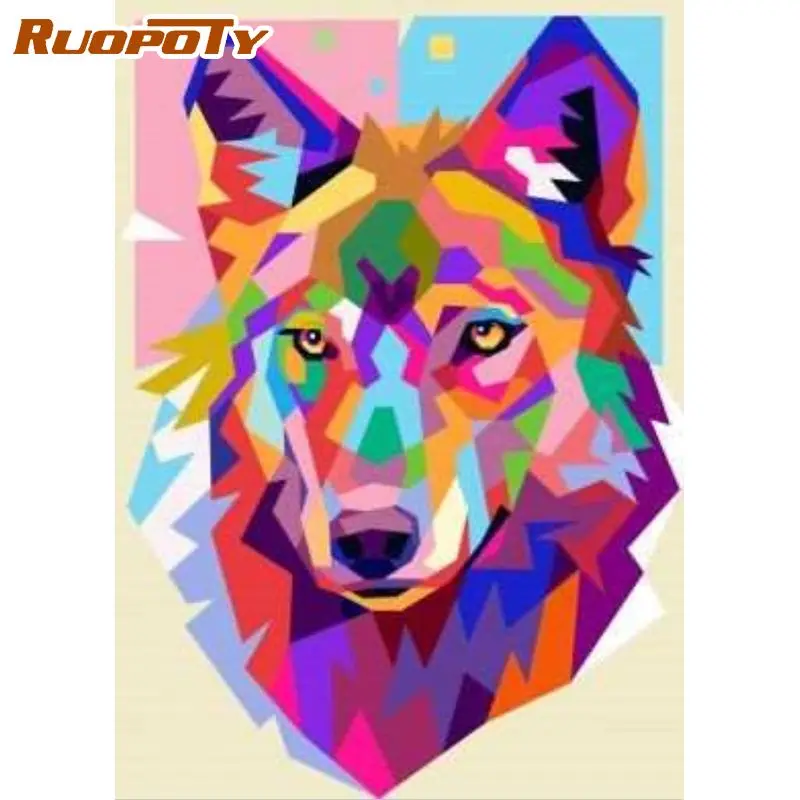 

RUOPOTY Acrylic Painting By Numbers Paint Kit Colorful Animals Drawing By Numbers Diy Gift Wall Decors Picture Paint Easy