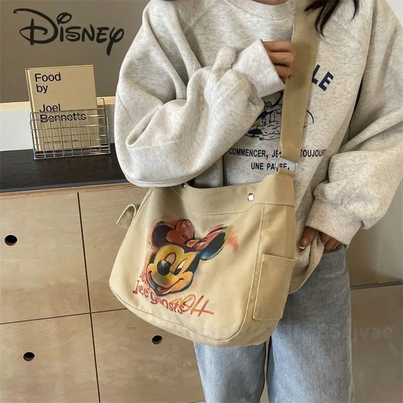 Disney Mickey New Women's Crossbody Bag Fashionable High Quality Canvas Women's Bag Cartoon Casual Versatile Girl Shoulder Bag