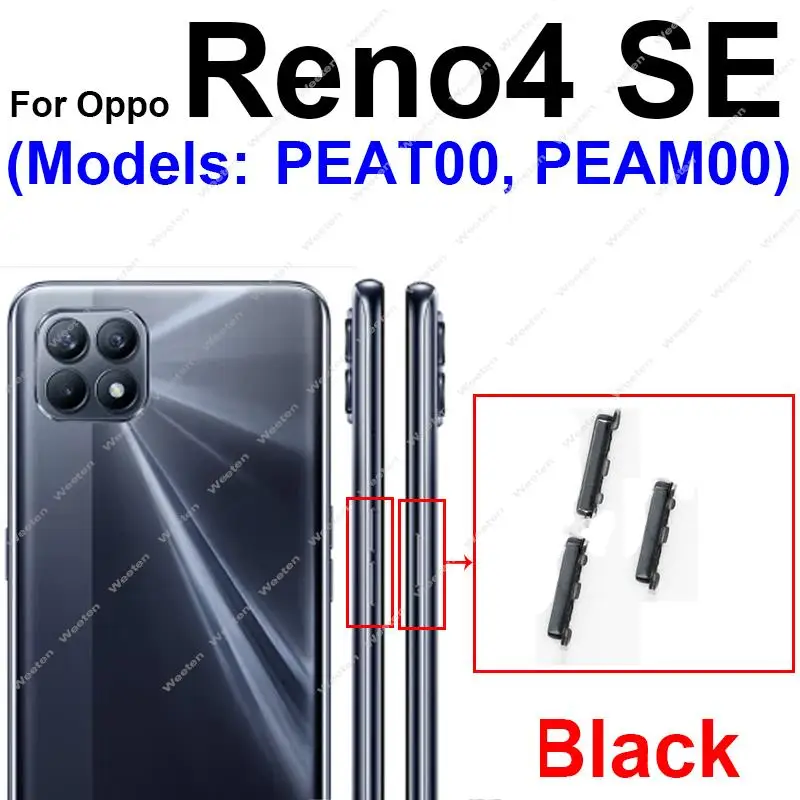 Nappe Bouton Power On/Off + Volume Pour Oppo Reno4 Pro – Pièce De Rechange Noire, Neuve