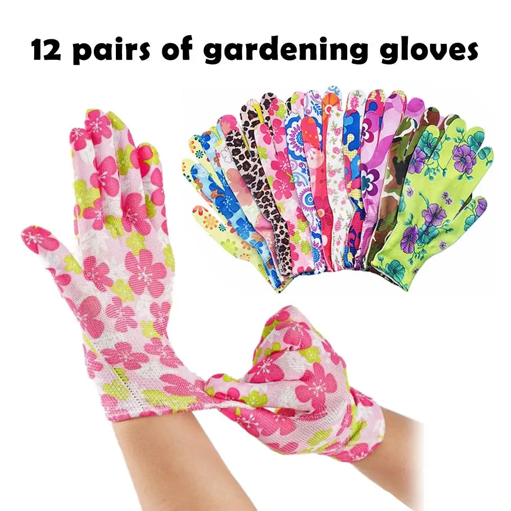 Yard Cleaning Palm-Coated Floral Garden Gloves 12 pairs Women Non-Slip Working Gloves Non-Slip Household Labor Protection