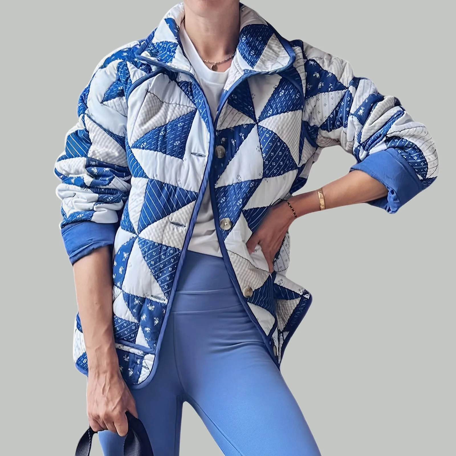 

Womens Jacket Cardigan Parkas Lightweight Contrast Color Coat Long Down Coat Crop Puff Jacket Loose Warm Vintage Parkas Pockets