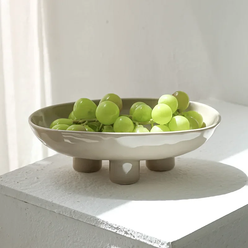 Modern Minimalist Creative Hand Crafted Ceramic Three High Legged Fruit Tray for Home Living Room Tabletop Fruit Candy Tray 2