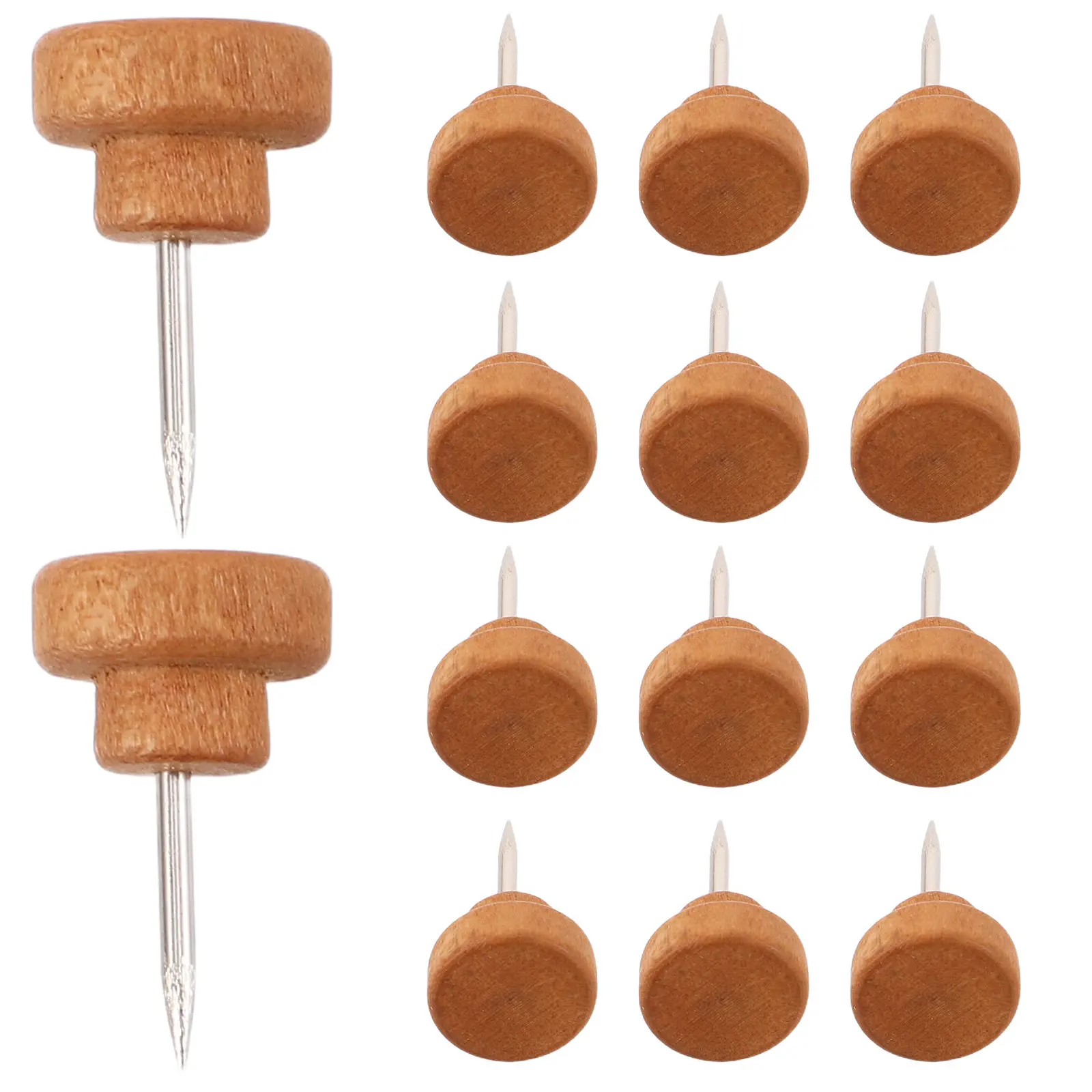 100개 나무 푸시핀 플랫 헤드 압정핀 사진 벽 코르크 보드 지도용 푸시핀 사무용품 나무 압정핀