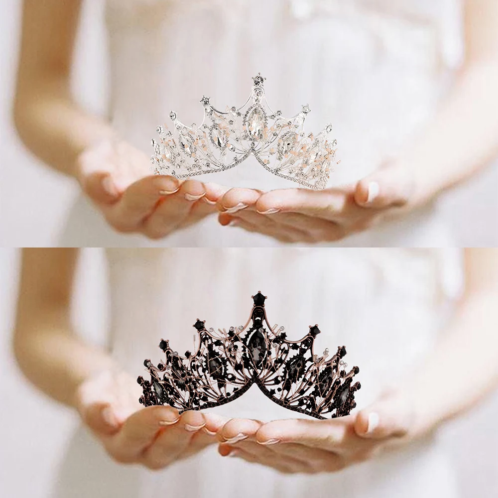 

Реквизит для фотосессии возвращение невесты Готическая Серебряная Принцесса черные хрустальные Свадебные короны тиары для женщин корона королевы барокко