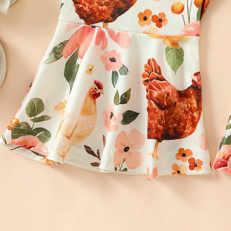 

Little Girl Tank Romper Cute Sleeveless Buckle Rooster Flower Print Flare Leg Jumpsuit Toddler Girl Overalls