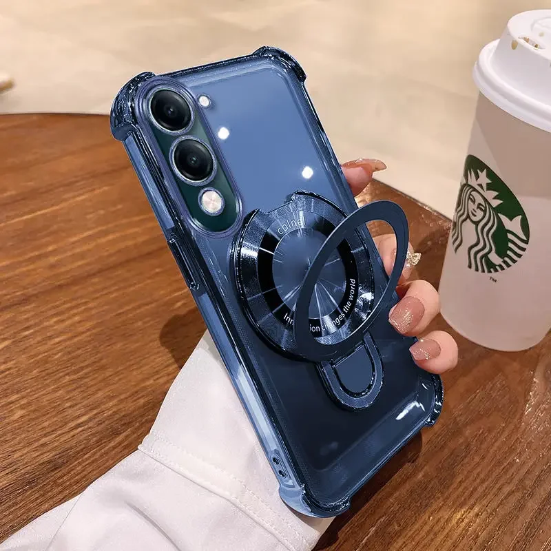 Luxury Transparent Electroplating Anti-Drop Phone Case with Bracket