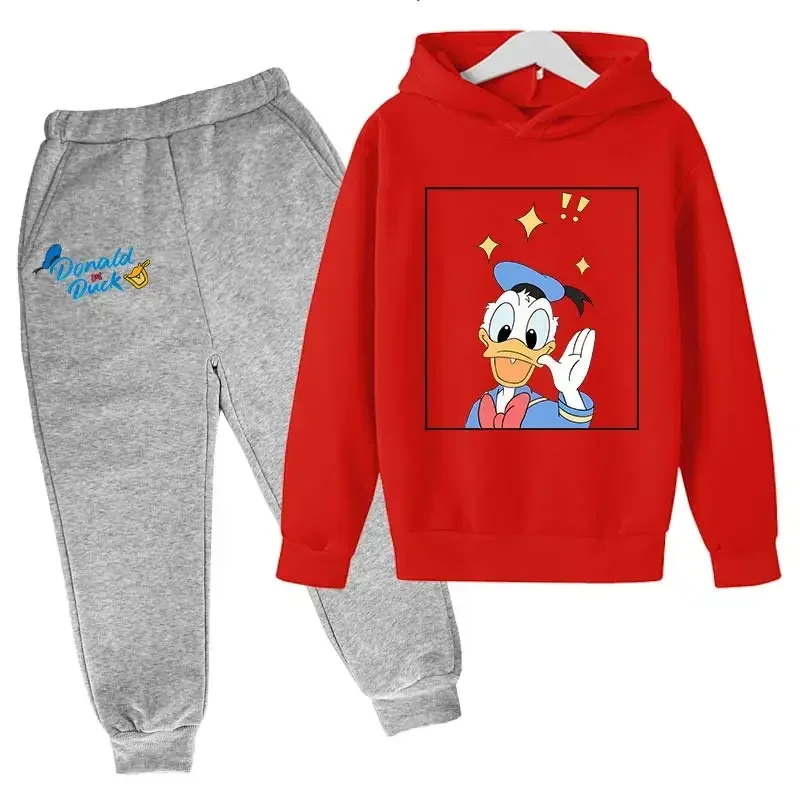 thumbnail image 1 of Conjunto de sudadera y pantalones de manga larga para niñas y niños de Disney Mickey Mouse, traje informal de dibujos animados del Pato Donald, primavera de 4 a 14 años, 1 of 5