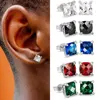 Classic 4 Claws Hippie Stud Earrings for Men Square Blue Zirconia Hiphop Ear Piercing Lobe Accessories Punk Rapper Party Jewelry 1