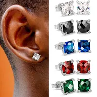 Classic 4 Claws Hippie Stud Earrings for Men Square Blue Zirconia Hiphop Ear Piercing Lobe Accessories Punk Rapper Party Jewelry 1