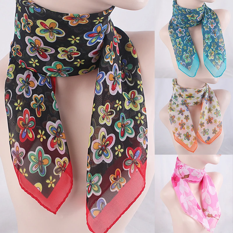 

Retro Print Small Square Scarf Women Elegant Silk Scarf Flower Pattern Neckerchief Tie Female Print Sunscreen Headwraps NeckWrap
