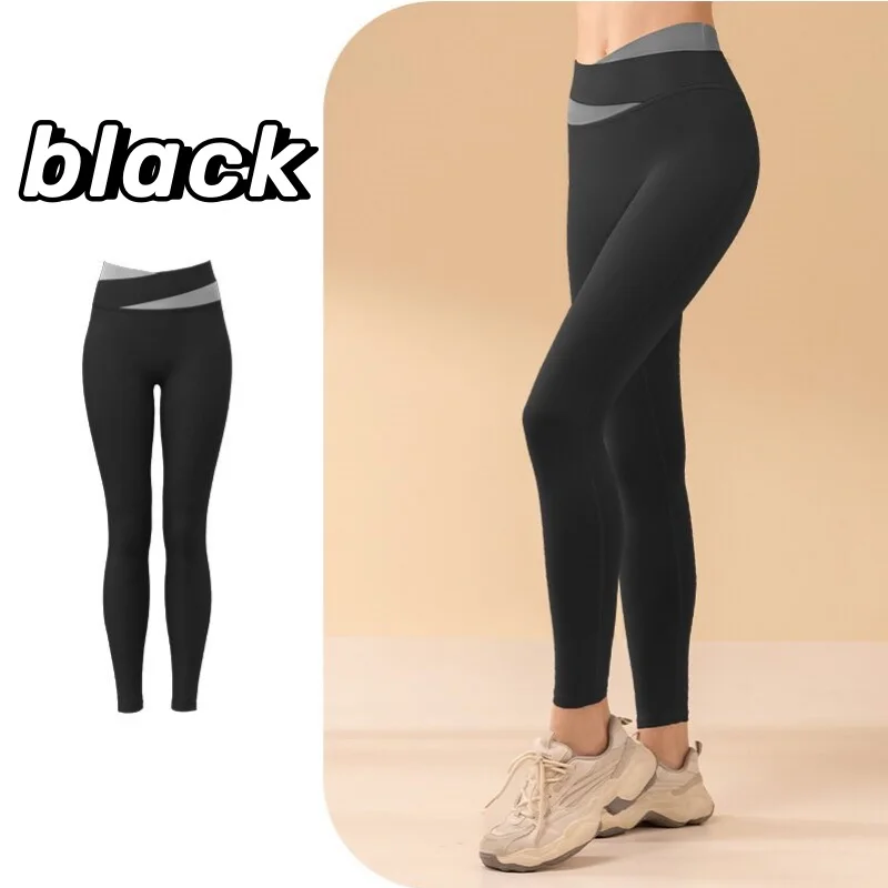 

Color blocking high waisted yoga pants for women with hip lifting and abdominal tightening elasticity, cross waist quick drying