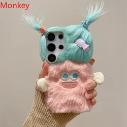 Fluffy 3D Cartoon Girl Silicone Phone Case - Warm Winter Edition - Pixel 7A (Green)