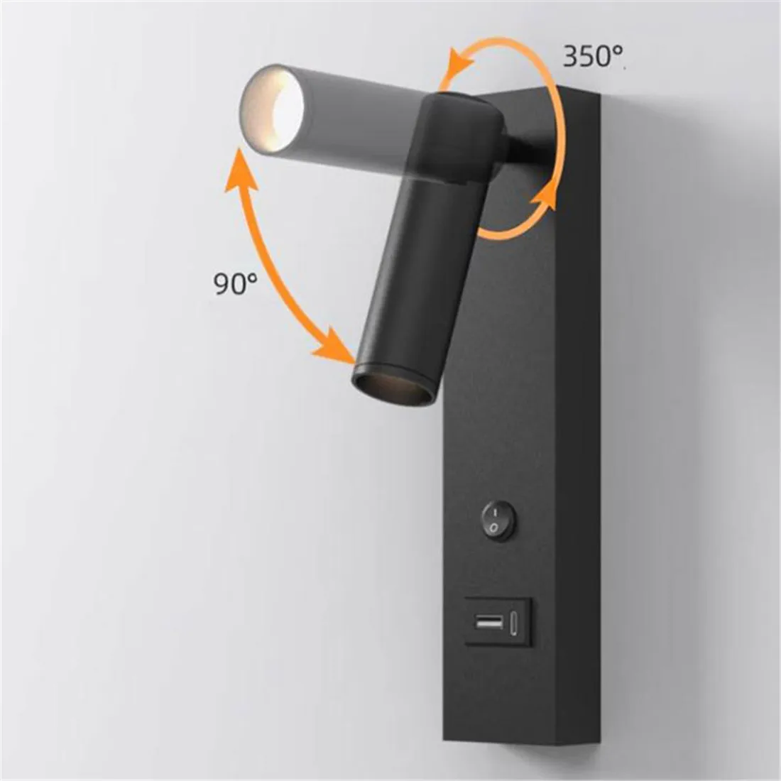 Modern LED Wall Light with Type C USB Charging Ports, Adjustable Wall Sconce with Switch and 2 USB Port for Bedside Living Room