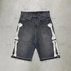 2024 European and American Summer Retro Skeleton Denim Shorts Sports Casual Shorts New Couple Wear Street Wear Five-Fifth Pants 5