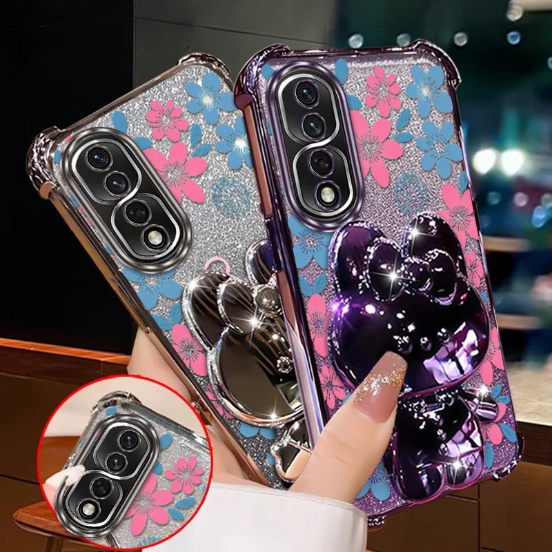 Blue Flowers Phone Case Set with Lanyard and Stand - 3 Piece Bundle