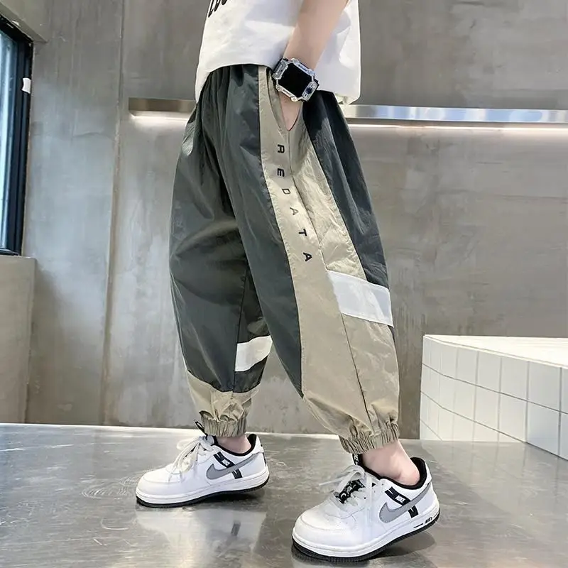 Teenage Boys Pants For Kids Summer Thin Ankle-Length Patchwork Trousers Children Clothes 5 6 7 8 9 10 11 12 13 14Years