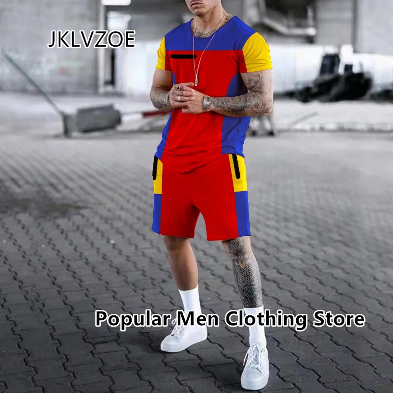 2023 Fashion Men's Sets Summer Short Sleeve T-Shirt Suit 2 Piece Streetwear 3D Print Sports Beach Shorts Tracksuit Male Clothing
