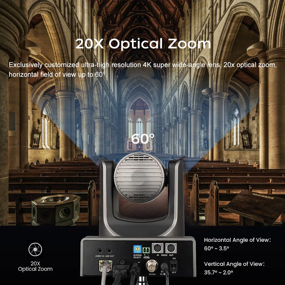 4K PTZ NDI Camera 60fps 12X 20X Zoom AI Auto Tracking Ptz Camera with PoE HDMI/SDI/USB/IP Live Streaming Camera for Youtube ,Obs