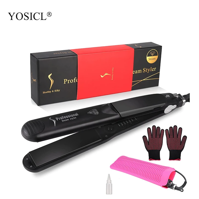 Steam Hair Straightener, Salon Ceramic Tourmaline Vapor Ionic Straightening Iron, Straightener and Curler, Adjustable Temp