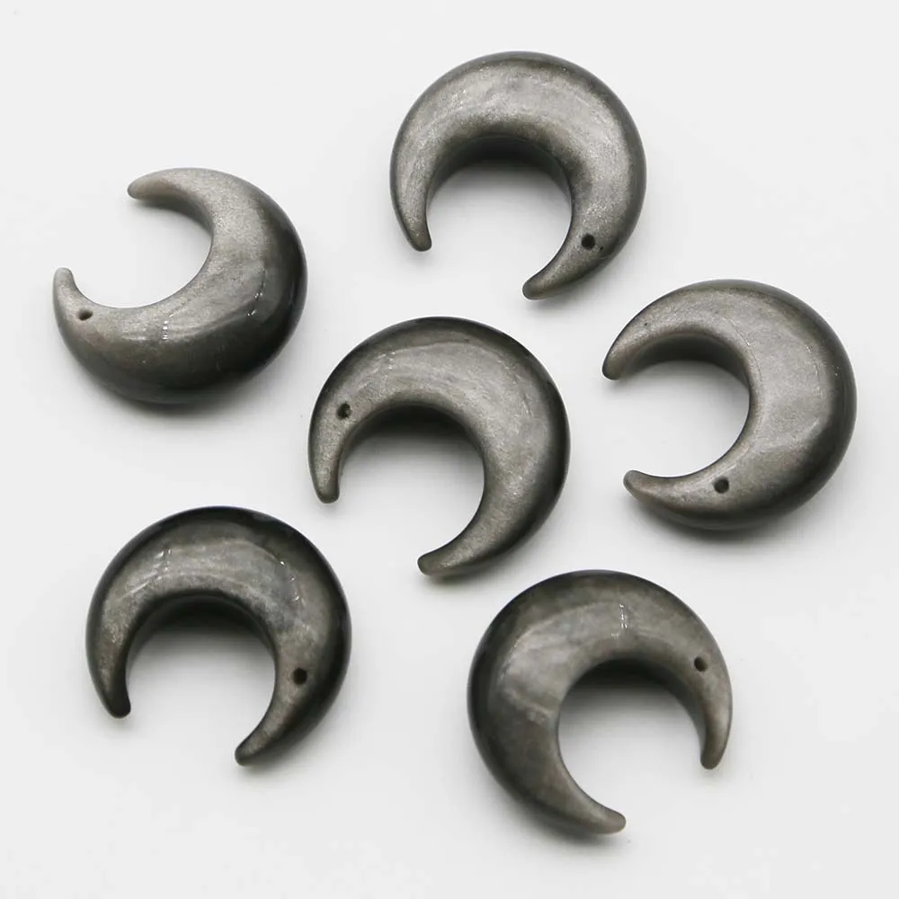 Quality Natural Stone Obsidian New Moon Carved Necklace Pendants Fashion Charms Earrings Jewelry Gift Accessories Wholesale 4Pcs