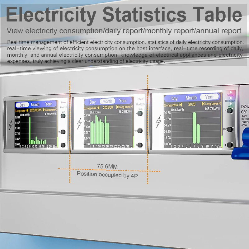 AC85-265V 100A Tuya WIFI Din Rail Smart Switch Remote Control Digital Power Energy Volt Amp Kwh Frequency Factor Meter