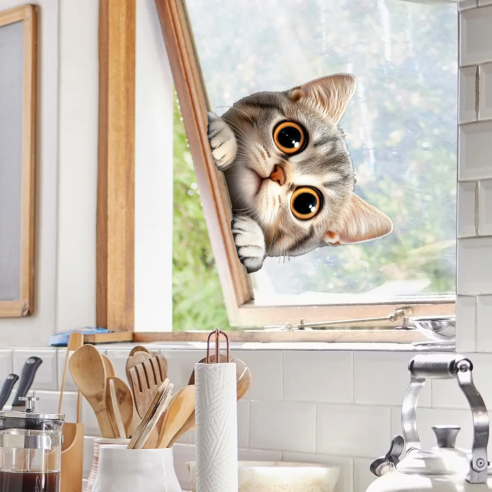 Cartoon Cat Balcony Static Film for Windows Stickers Home Decoration Removable Wall Art Mural Decal